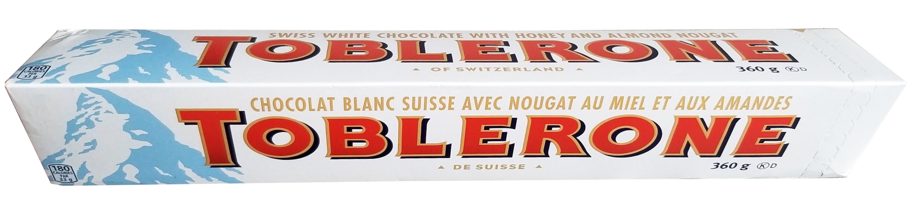 Toblerone Swiss White Chocolate With Honey & Almond Nougat, 360g/12.6 oz. Bar {Imported from Canada}